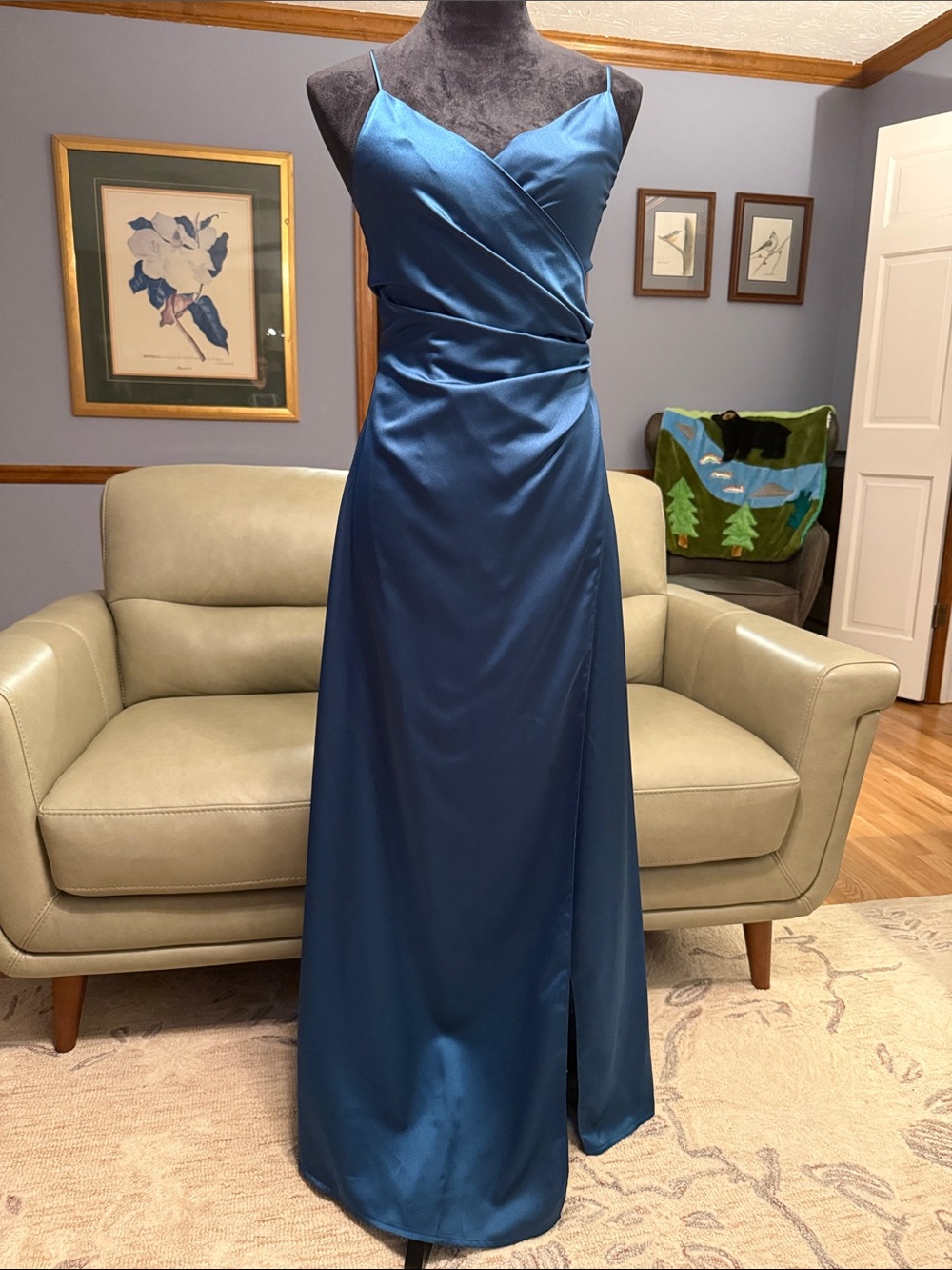 Nasty Gal Teal Satin Wrap-Front Maxi Dress - 10